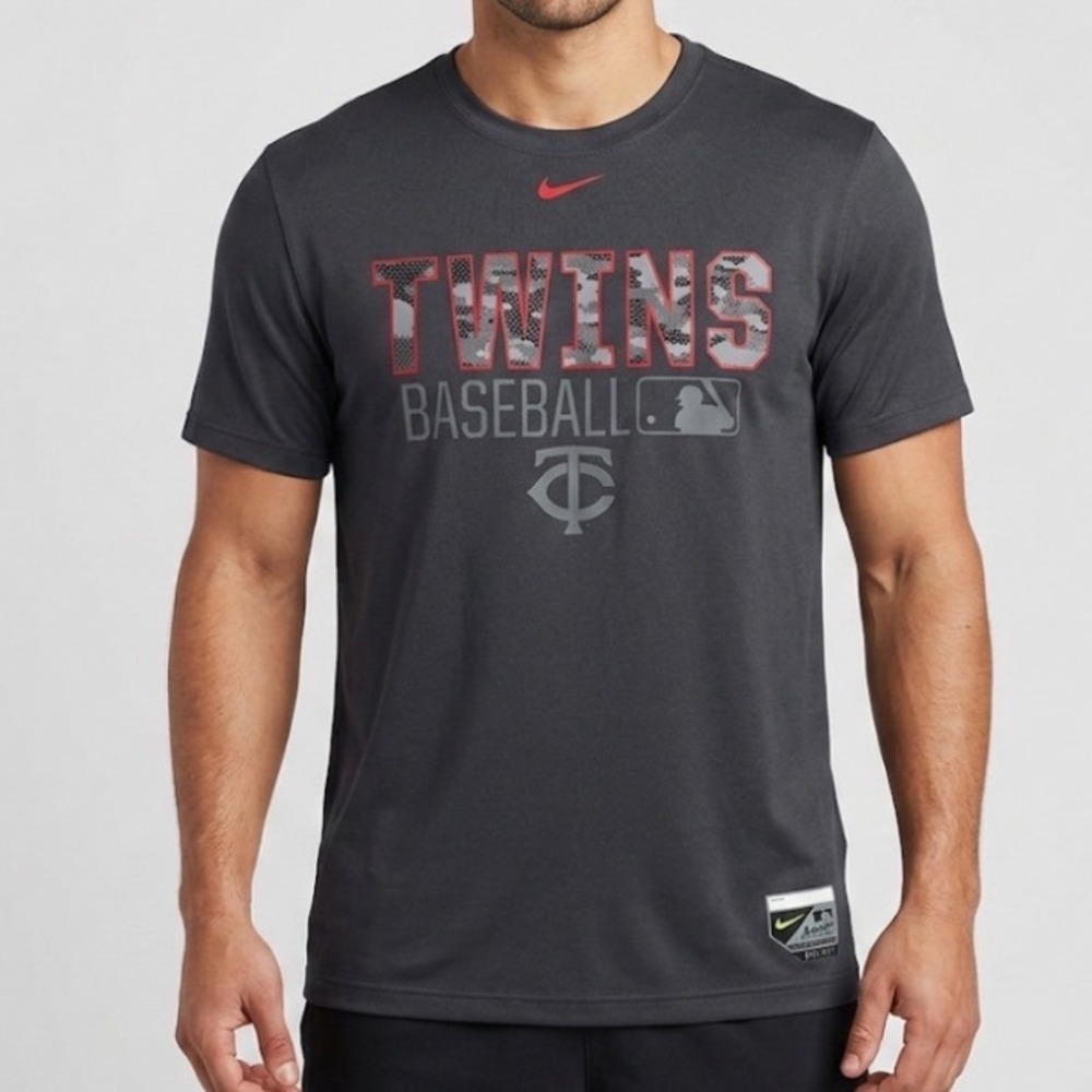 Nike Minnesota Twins‎ Baseball Shirt Mens Large Grey Dri-FIT MLB Authentic Camo